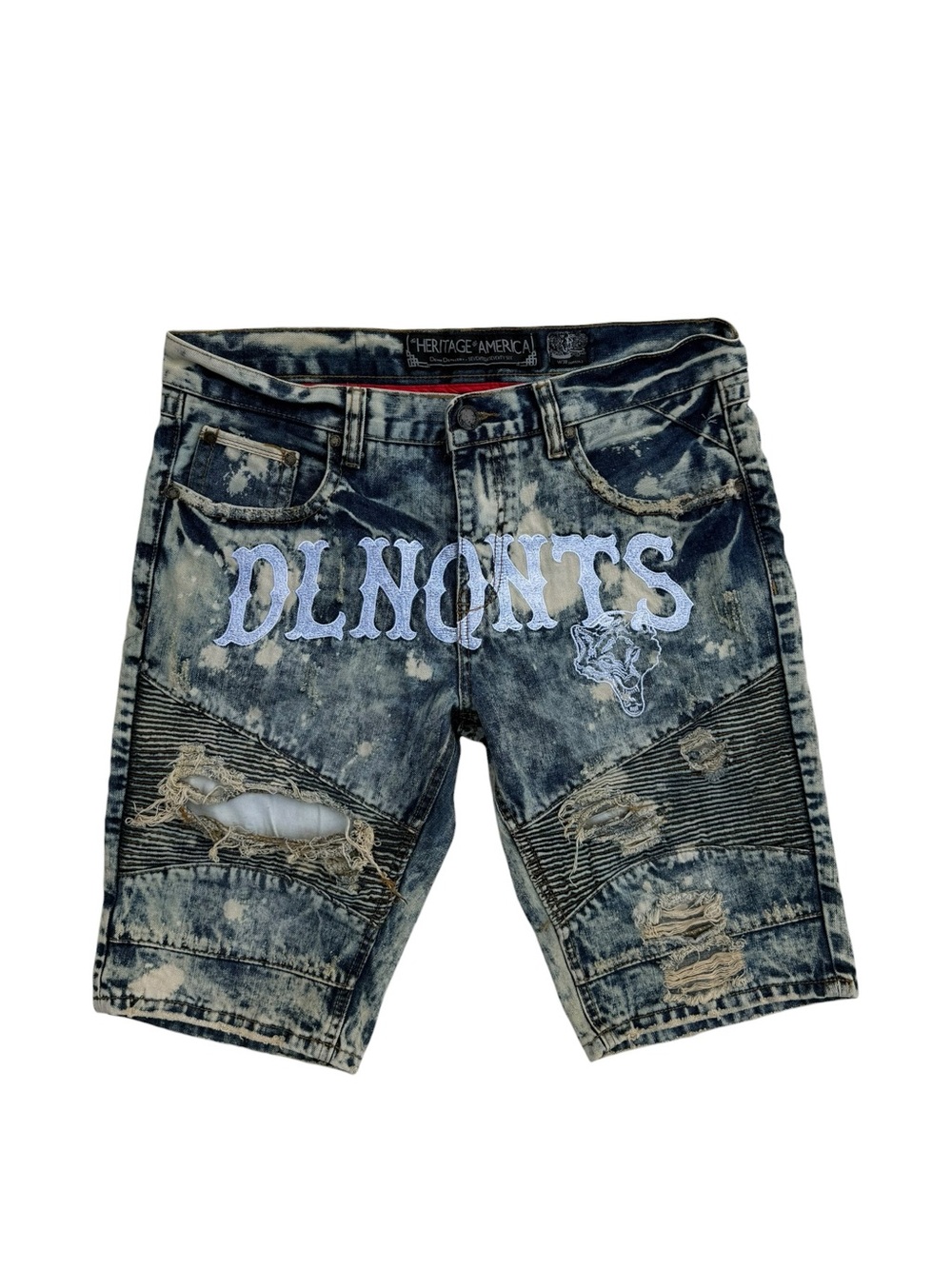 Heritage America Men’s Acid-Wash Distressed Jean Shorts in Dark Blue